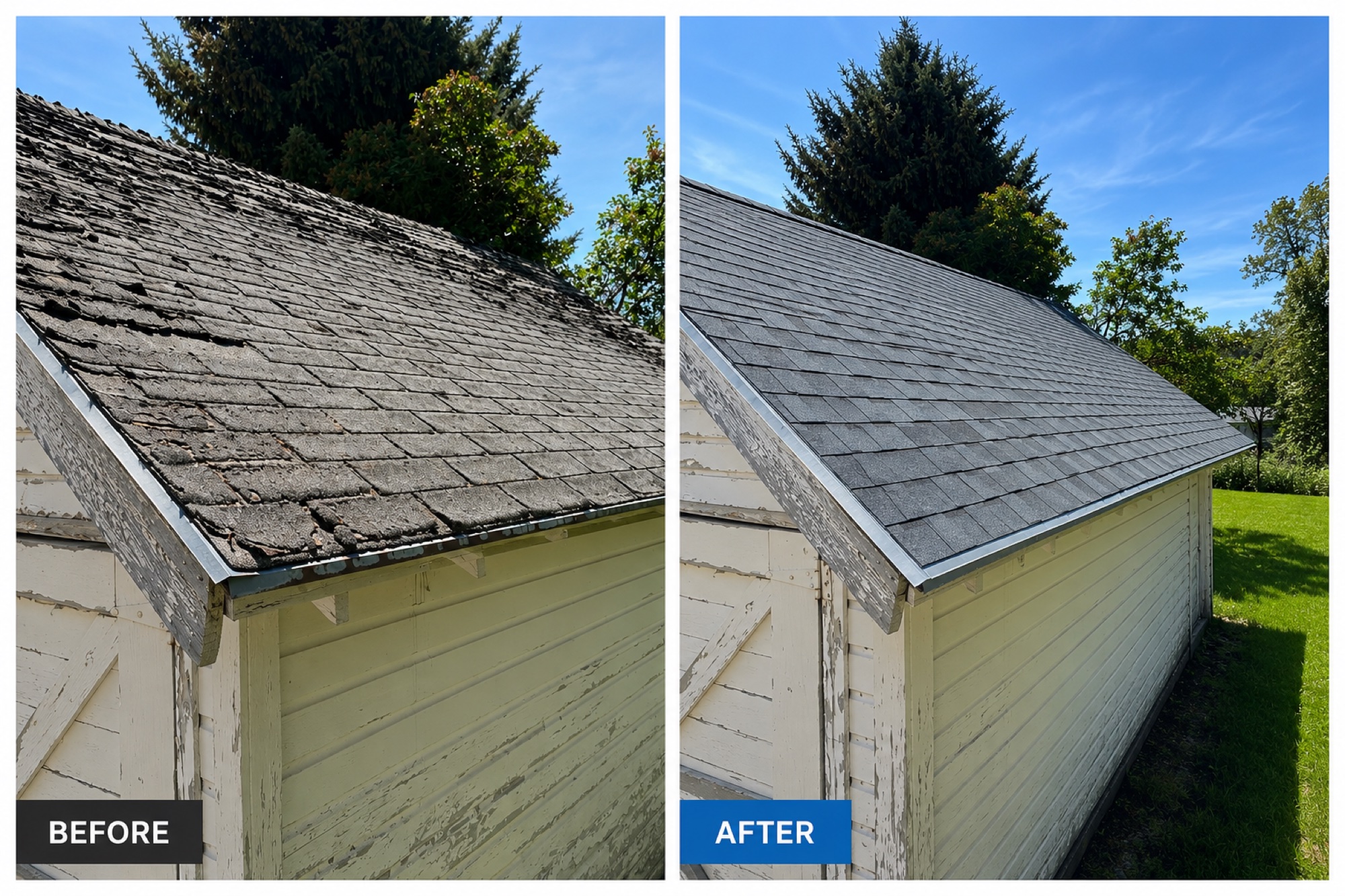 Roof replacement before and after